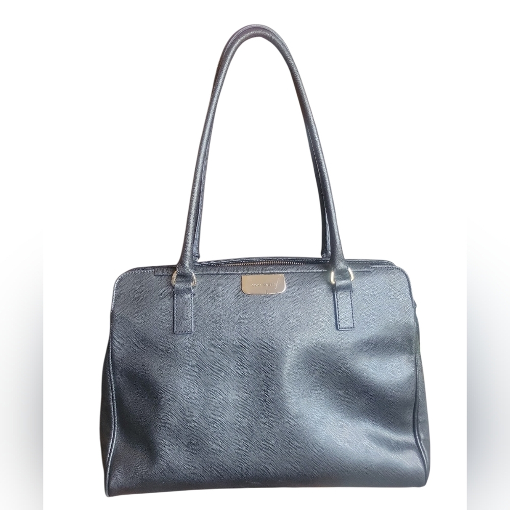 COCCINELLE Structured Black Leather Tote with Long Shoulder Straps